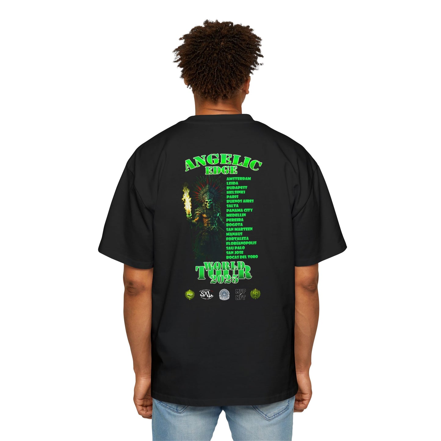 Men's Oversized Tee with Angelic Edge Tour Graphic, Festival Wear, Music Concert T-Shirt, Casual Summer Tee, Gift for Music Lovers